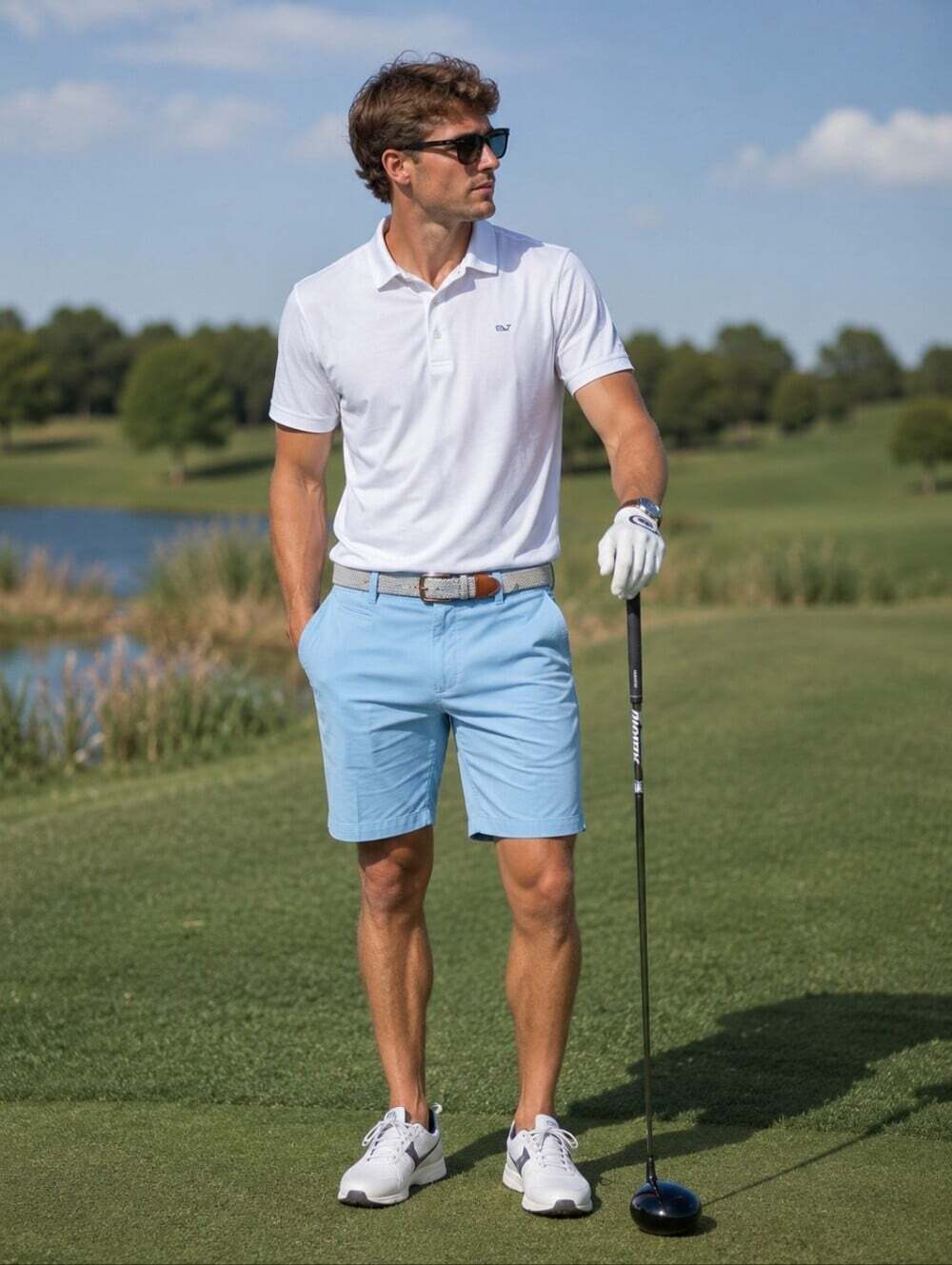 Ballin Men’s Size 30 Aqua Blue Stretch Chino Shorts College 8” Inseam Preppy